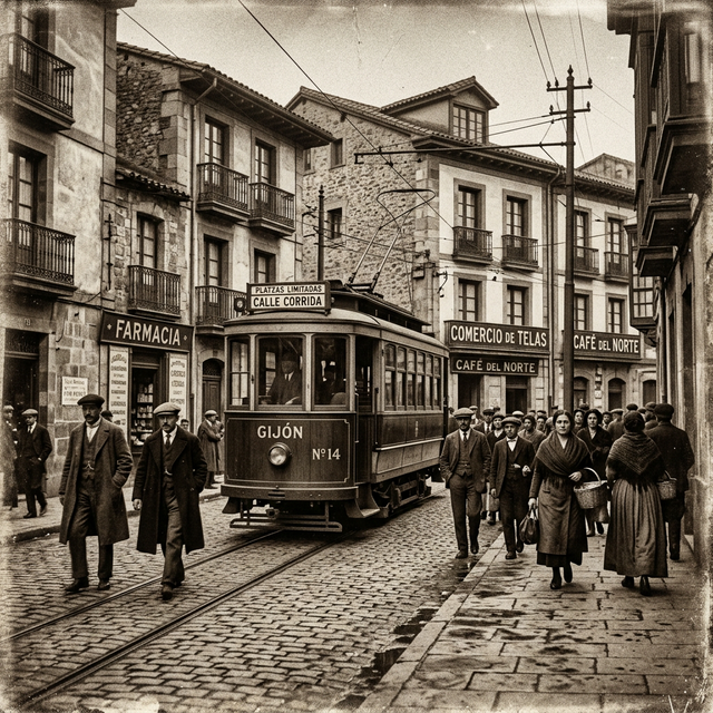 Tranvía de Xixón circulando cerca del Cotu